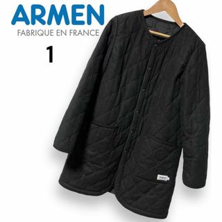 アーメン(ARMEN)のARMEN ノーカラー　キルティングコート M　人気　アーメン　ウール　黒(ノーカラージャケット)