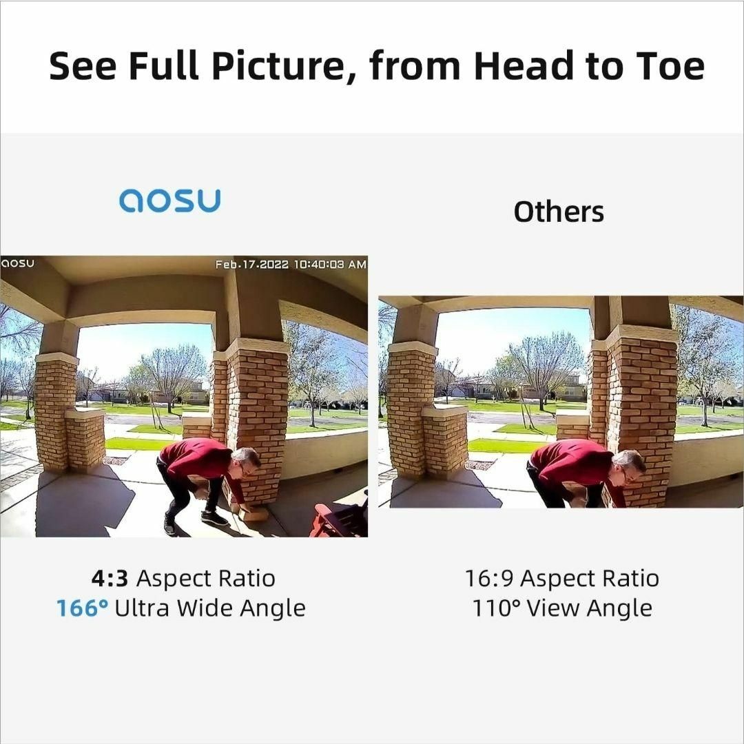 AOSU 5MP画質 ワイヤレスドアホン スマホアプリ連動 ワイヤレス カメラ付