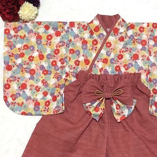 専用ページ　ベビー袴　ハンドメイド　70〜80cm  うさぎとお花　オフ白　(和服/着物)