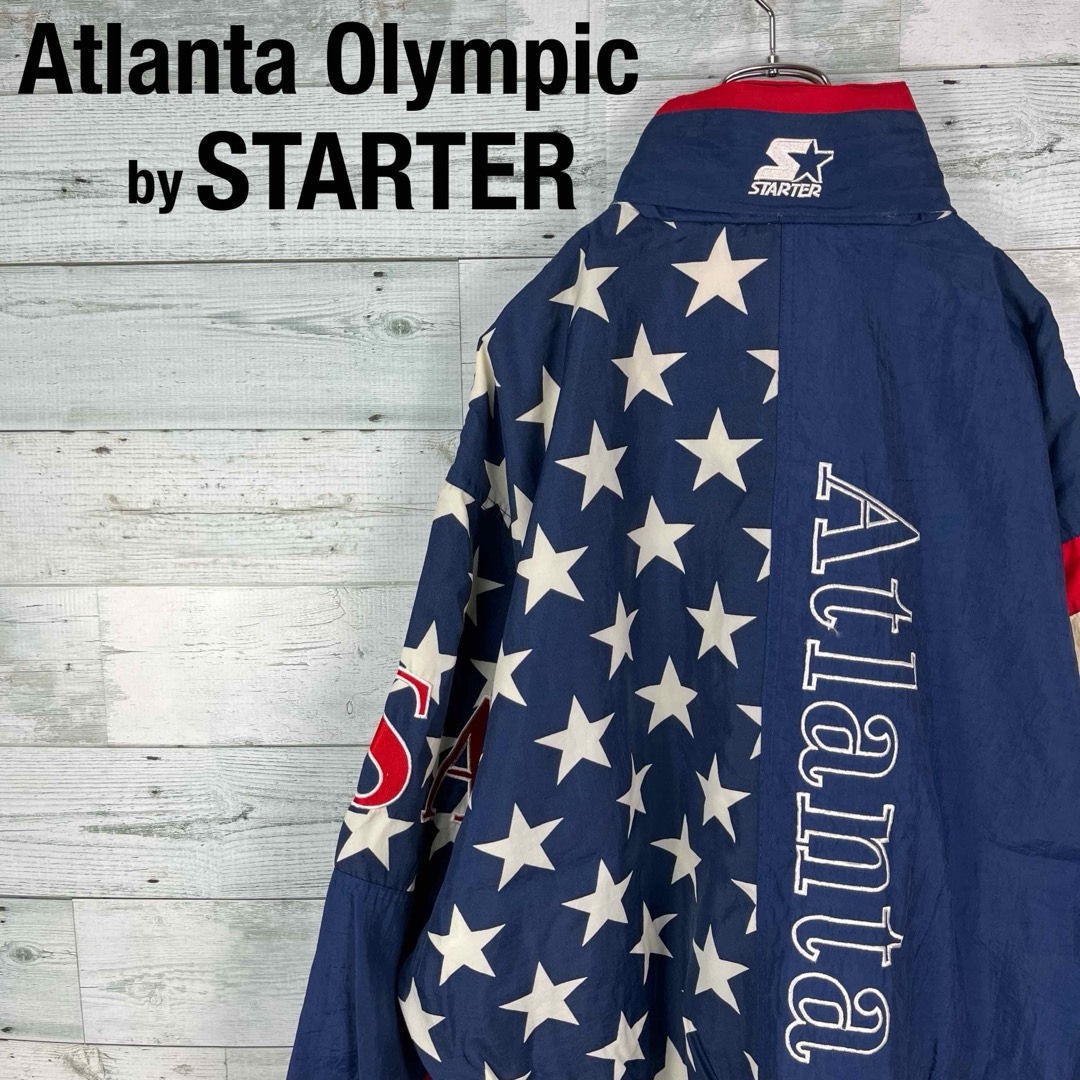ネイビー×レッド×ホワイト素材スターター  刺繍 アトランタオリンピック USA ナイロンジャケット