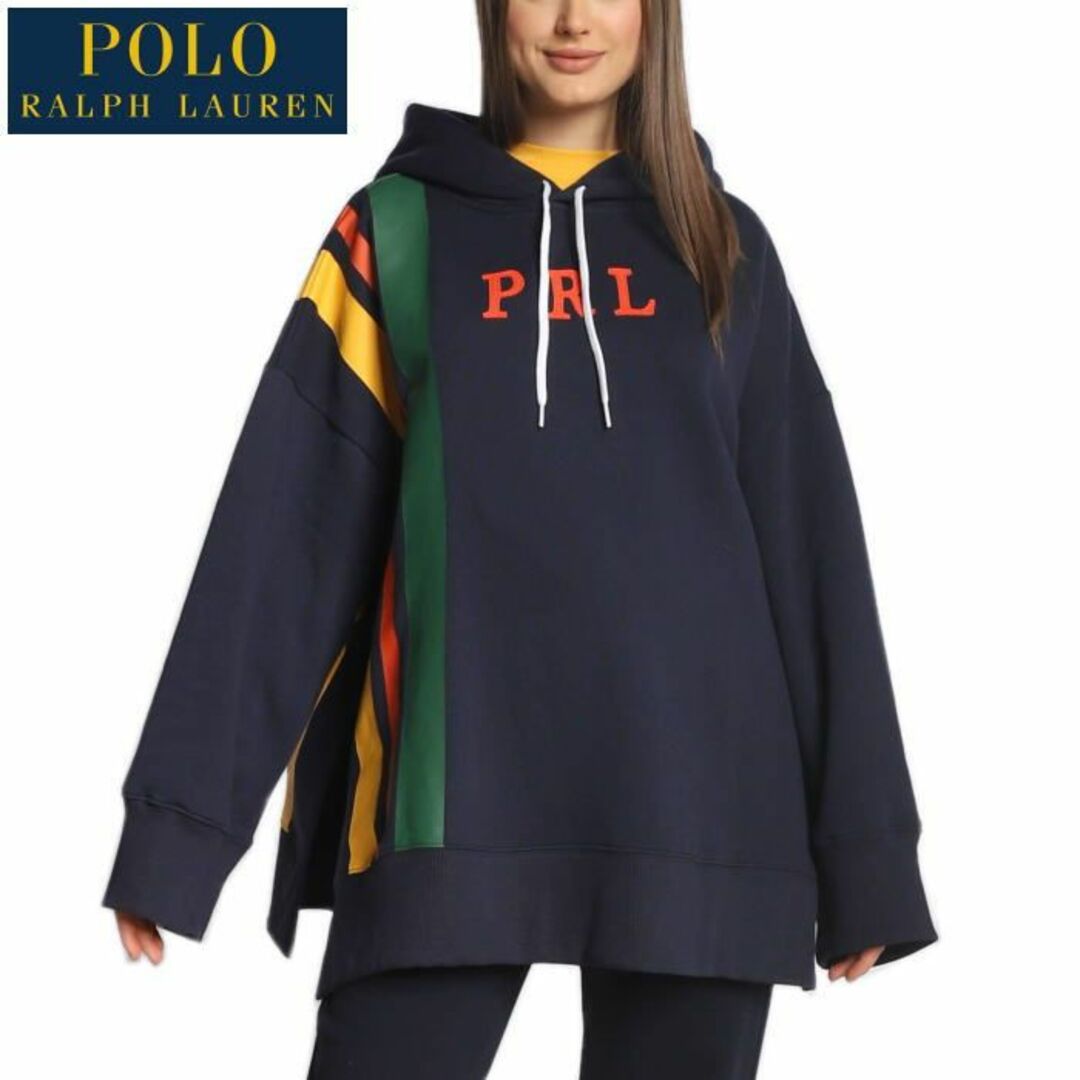 POLO RALPH LAUREN(ポロラルフローレン)のレア 美品 ポロ ラルフローレン ストライプド PRL ロゴ ビッグフーディー レディースのトップス(パーカー)の商品写真