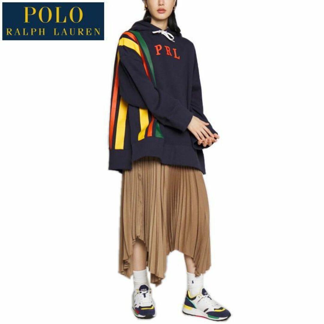 POLO RALPH LAUREN(ポロラルフローレン)のレア 美品 ポロ ラルフローレン ストライプド PRL ロゴ ビッグフーディー レディースのトップス(パーカー)の商品写真