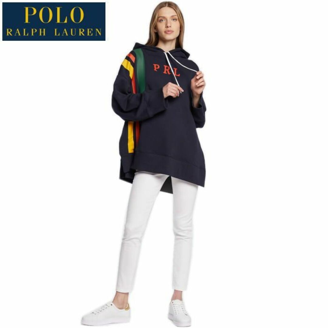 POLO RALPH LAUREN(ポロラルフローレン)のレア 美品 ポロ ラルフローレン ストライプド PRL ロゴ ビッグフーディー レディースのトップス(パーカー)の商品写真