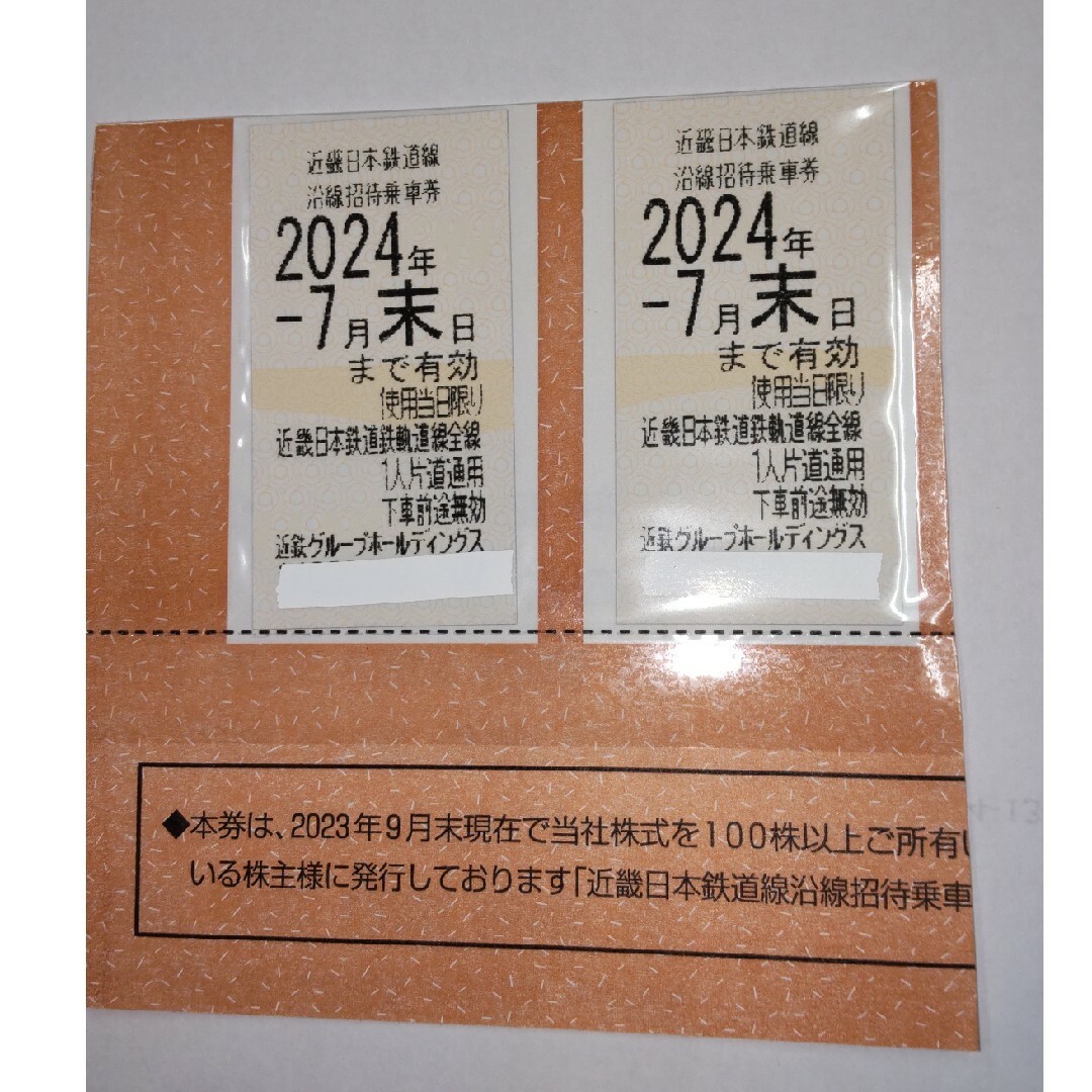 近鉄百貨店(キンテツヒャッカテン)の近鉄株主優待乗車券　最新版　２枚セット チケットの乗車券/交通券(鉄道乗車券)の商品写真