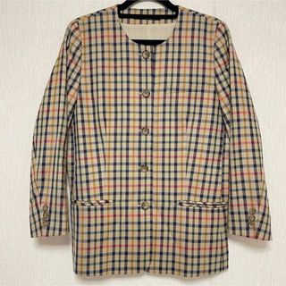 ダックス(DAKS)のDAKS ダックス ウール ジャケット ハウスチェック ブラウン 7AR 美品(ノーカラージャケット)