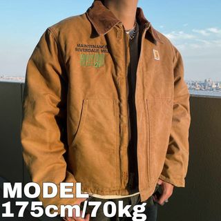 カーハート(carhartt)のカーハート ダックジャケット 企業ロゴ USA製 90s 48 L ベージュ 黒(その他)