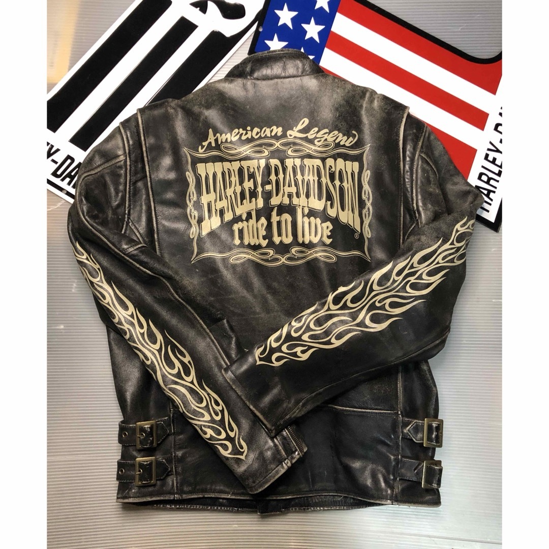 Harley Davidson(ハーレーダビッドソン)の【超レアな稀少モデル！】ハーレーダビットソン　本革ジャケット・両袖バックプリント メンズのジャケット/アウター(レザージャケット)の商品写真