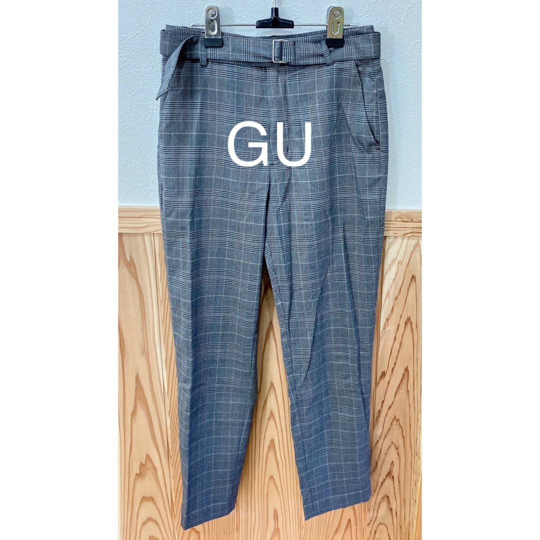 GU(ジーユー)のGU ベルト付き　グレンチェック　テーパードパンツ　オフィス　グレー　 レディースのパンツ(カジュアルパンツ)の商品写真