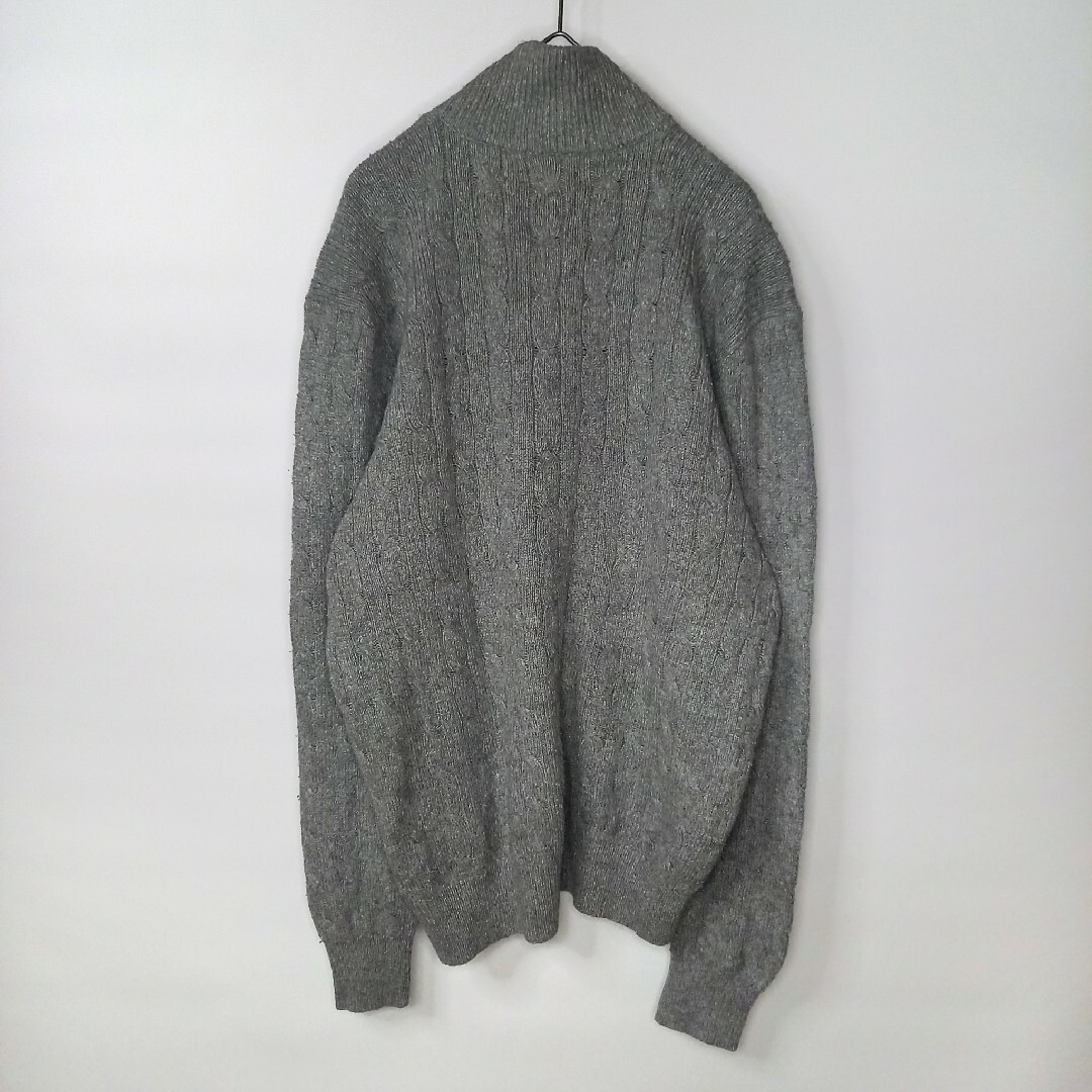 POLO RALPH LAUREN(ポロラルフローレン)の90s　ラルフローレン　ハーフジップ　シルクニット　ケーブル編み　刺繍　灰色　M メンズのトップス(ニット/セーター)の商品写真