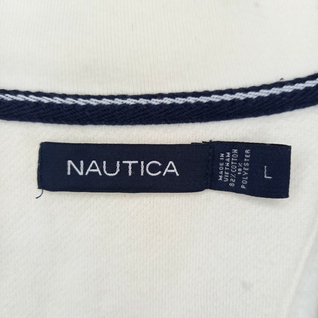 NAUTICA(ノーティカ)のノーティカ　ハーフジップ　スウェット　トレーナー　ボーダー　刺繍　ホワイト　L メンズのトップス(スウェット)の商品写真