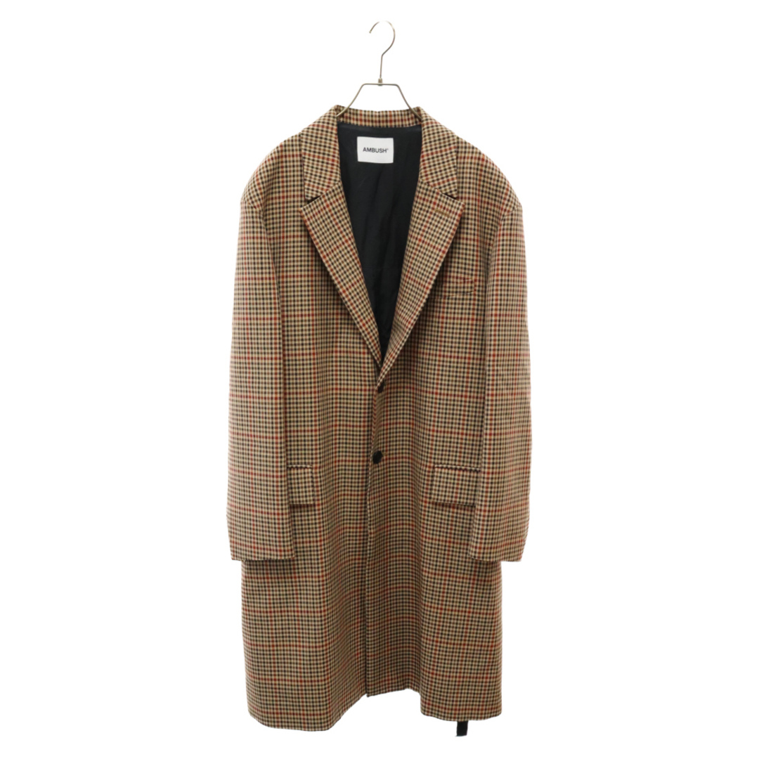 545センチ袖丈AMBUSH アンブッシュ 18AW HAND TOOTH CHECK CHESTERCOAT 千鳥格子チェック柄 ウールチェスターコート ベージュ/ブラウン 12111395