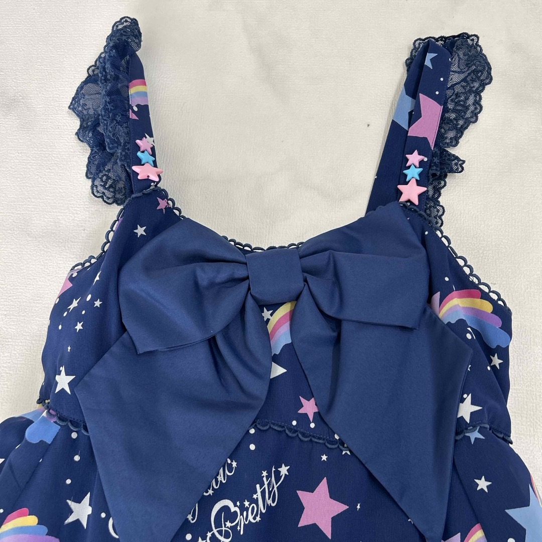 Angelic Pretty(アンジェリックプリティー)のアンジェリックプリティ　dream sky ジャンパースカート　紺　美品　G2 レディースのワンピース(ひざ丈ワンピース)の商品写真