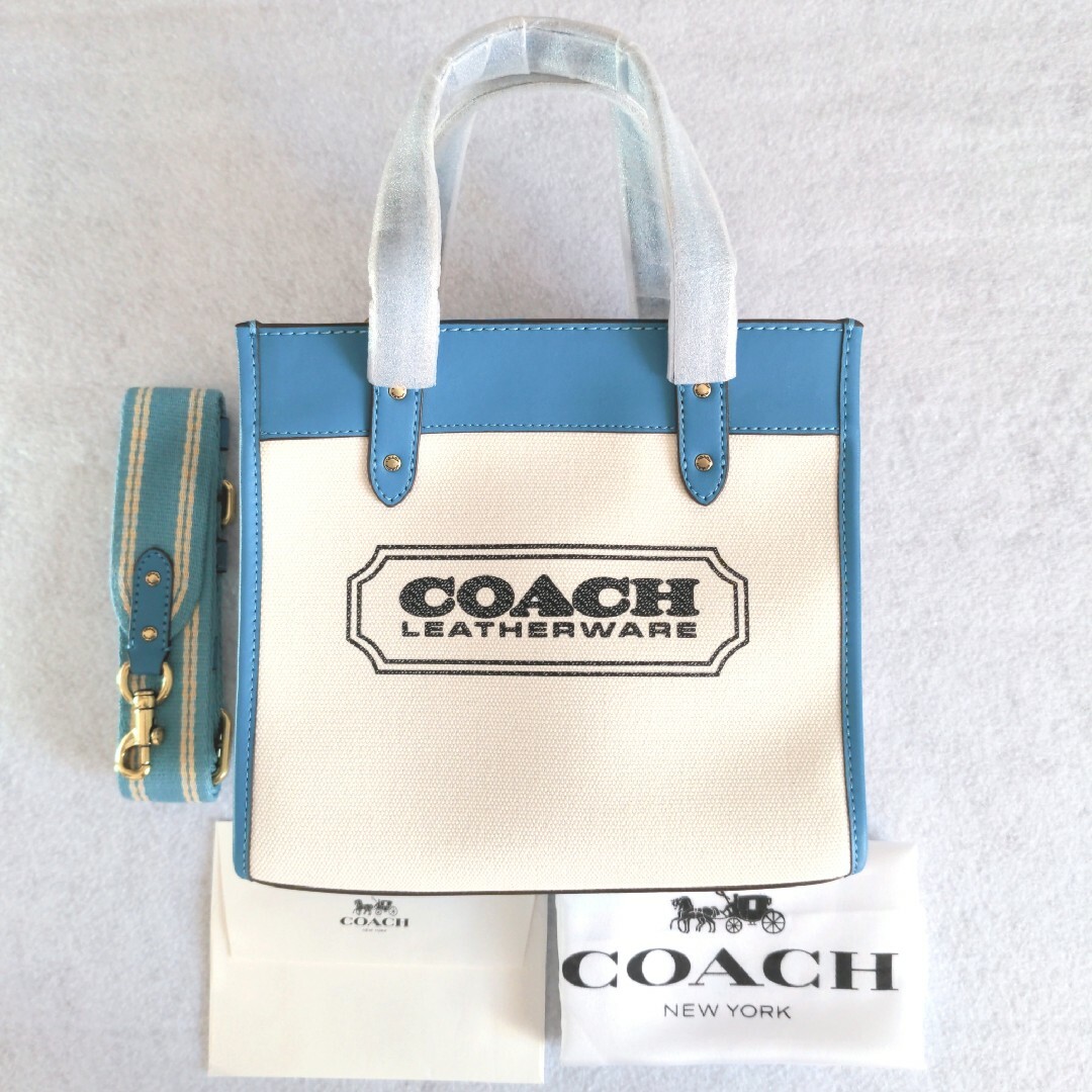 こーちコーチCOACH トートバッグ ショルダーバック シンプル オフホワイト ブルー