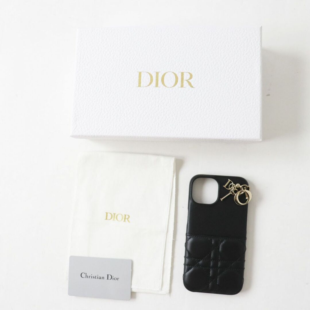 Christian Dior(クリスチャンディオール)の美品◎伊製 Christian Dior クリスチャン ディオール レディディオール カナージュ iPhone13 レザーケース 黒×ゴールド金具 箱・保管袋付 スマホ/家電/カメラのスマホアクセサリー(モバイルケース/カバー)の商品写真