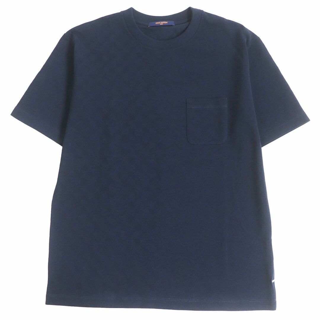 極美品□22AW LOUIS VUITTON/ルイヴィトン ロゴプレート付き ダミエ ハーフ コットン100％ 半袖Tシャツ/カットソー ネイビー L 伊製 正規品55cm着丈