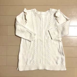 ベビーギャップ(babyGAP)のbaby GAP ニット　肩フリル　ワンピース　ホワイト　90cm　アイボリー　(ワンピース)