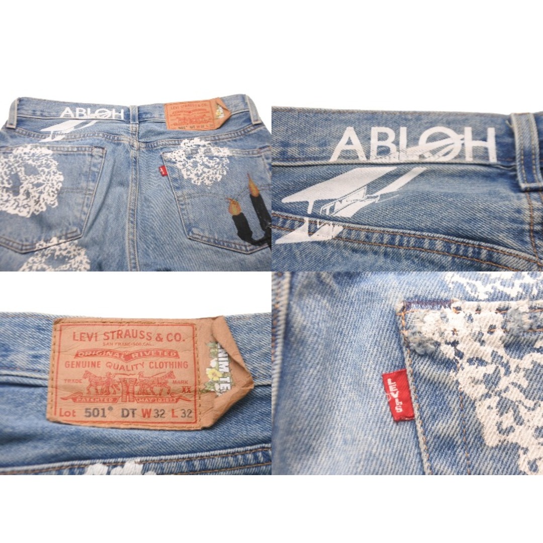 DENIM TEARS × VIRGIL ABLOH デニムティアーズ ヴァージル メッセージ プリント デニムパンツ 501 W32 L32 美品 中古 57678 レディースのパンツ(デニム/ジーンズ)の商品写真