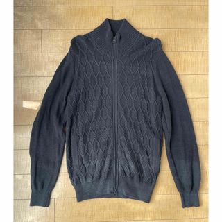 メンズビギ(MEN'S BIGI)のMEN'S BIGI ケーブル柄　ジップアップニット　ブラック(ニット/セーター)