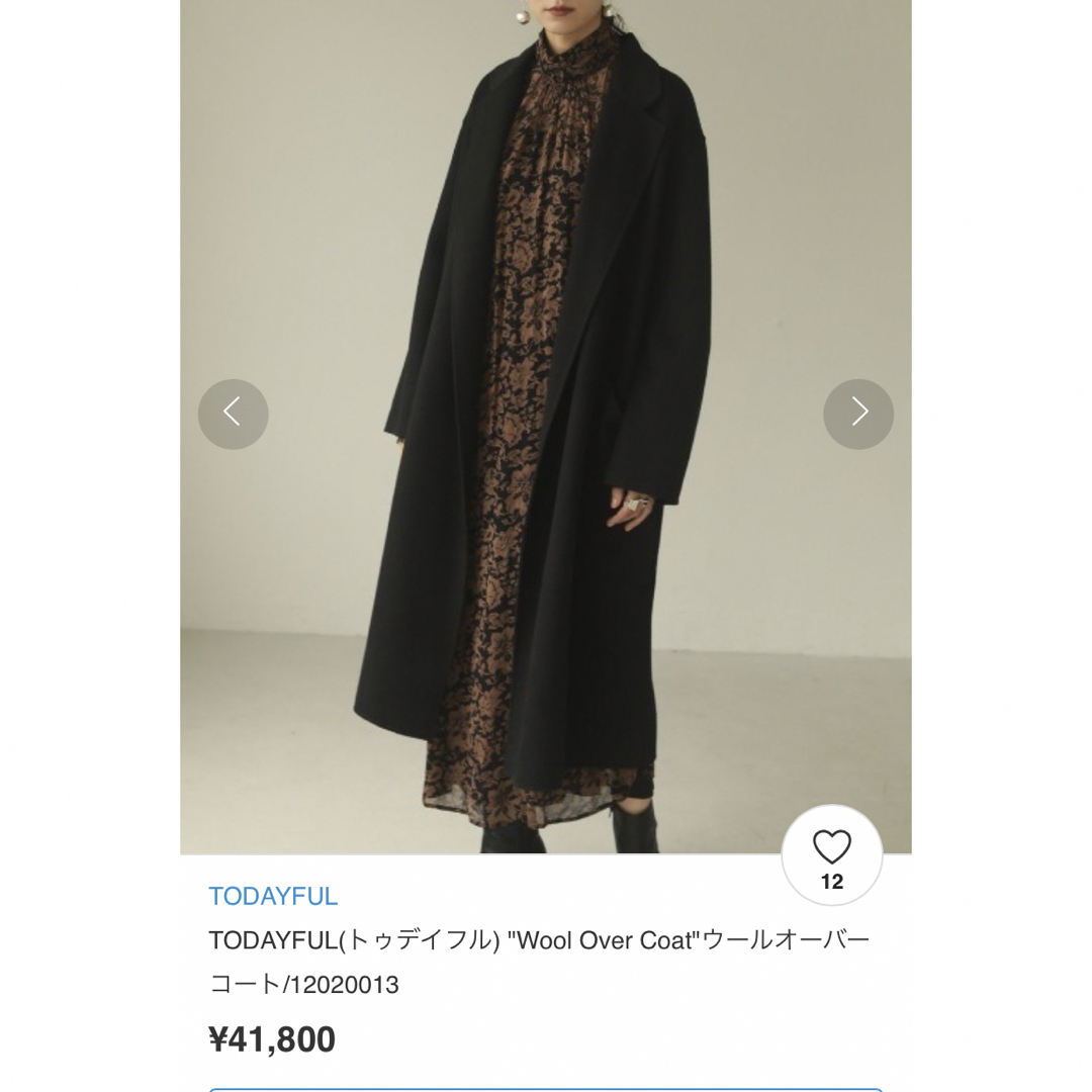 TODAYFUL - todayful wool over coat 値下げの通販 by ayu's TODAYFUL - todayful wool over coat 値下げの通販 by ayu's