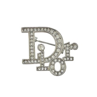 クリスチャンディオール(Christian Dior)のクリスチャンディオール CHRISTIAN DIOR ブローチ シルバー ロゴ ラインストーン(ブローチ/コサージュ)