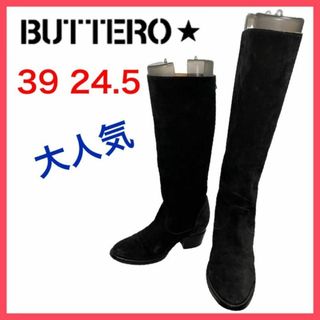 ブッテロ(BUTTERO)の★大人気★ブッテロ　ロングブーツ　ジョッキーブーツ　スエード　バックジップ　39(ブーツ)