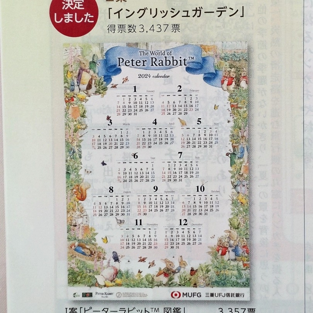 PETER RABBIT（TM）(ピーターラビット)のピーターラビット　カレンダー　2024　付箋付き エンタメ/ホビーのコレクション(ノベルティグッズ)の商品写真