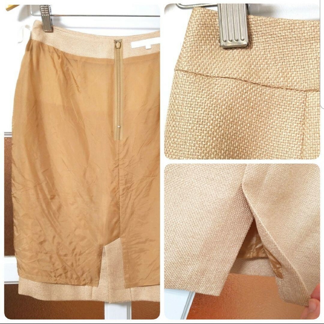 ANAYI(アナイ)のアナイ ゴールド系ベージュ ツイード リネン風 膝丈スカート Mサイズ/9号 レディースのスカート(ひざ丈スカート)の商品写真