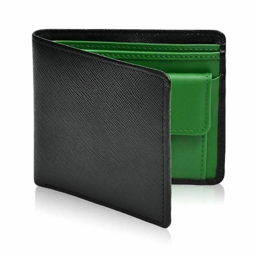 新品本革財布 メンズ 男性 高級 2つ折りサフィアーノレザー 緑 グリーン メンズのファッション小物(折り財布)の商品写真