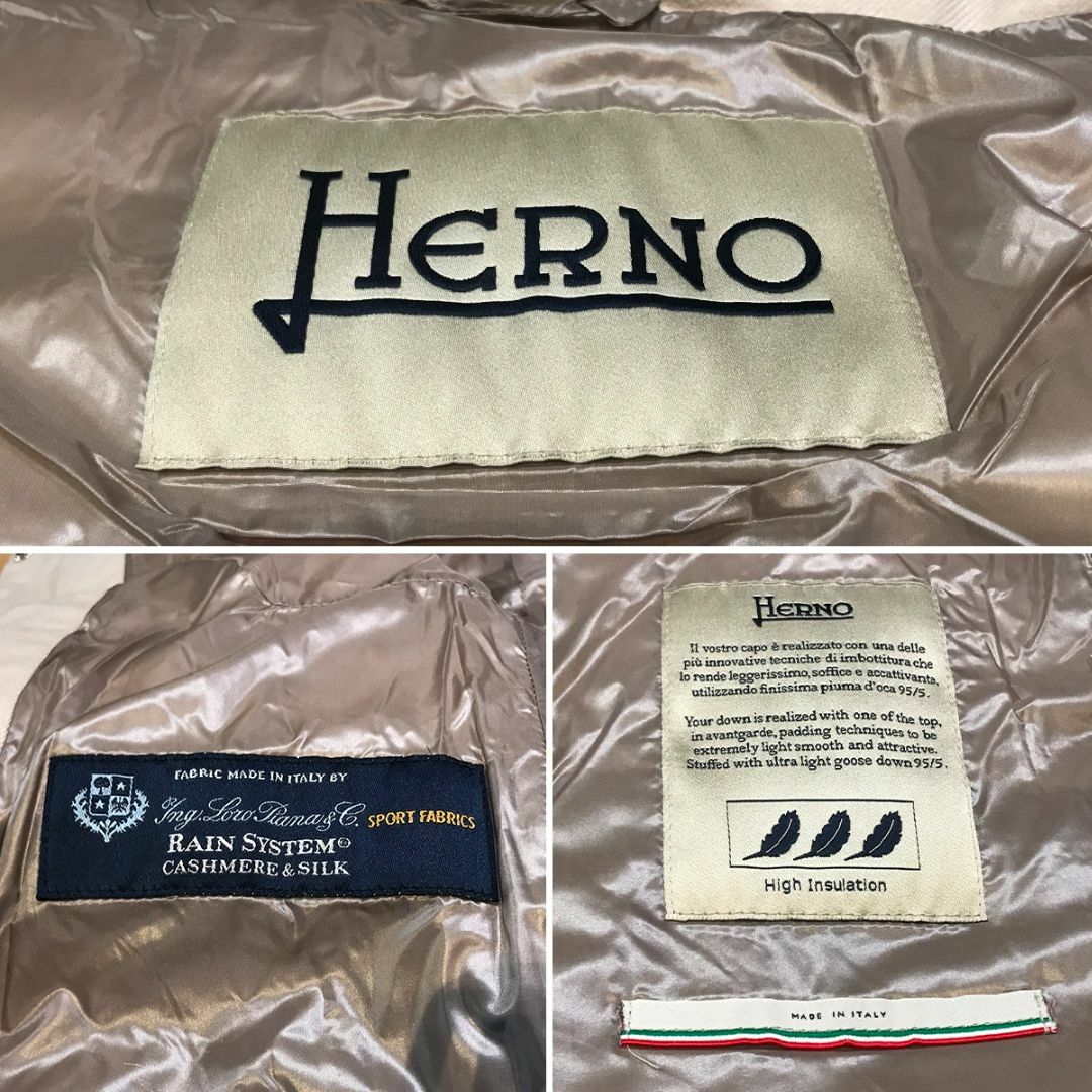 HERNO(ヘルノ)の超美品 ヘルノ ダウンジャケット ファー カシミア シルク ベージュ 40 レディースのジャケット/アウター(ダウンジャケット)の商品写真