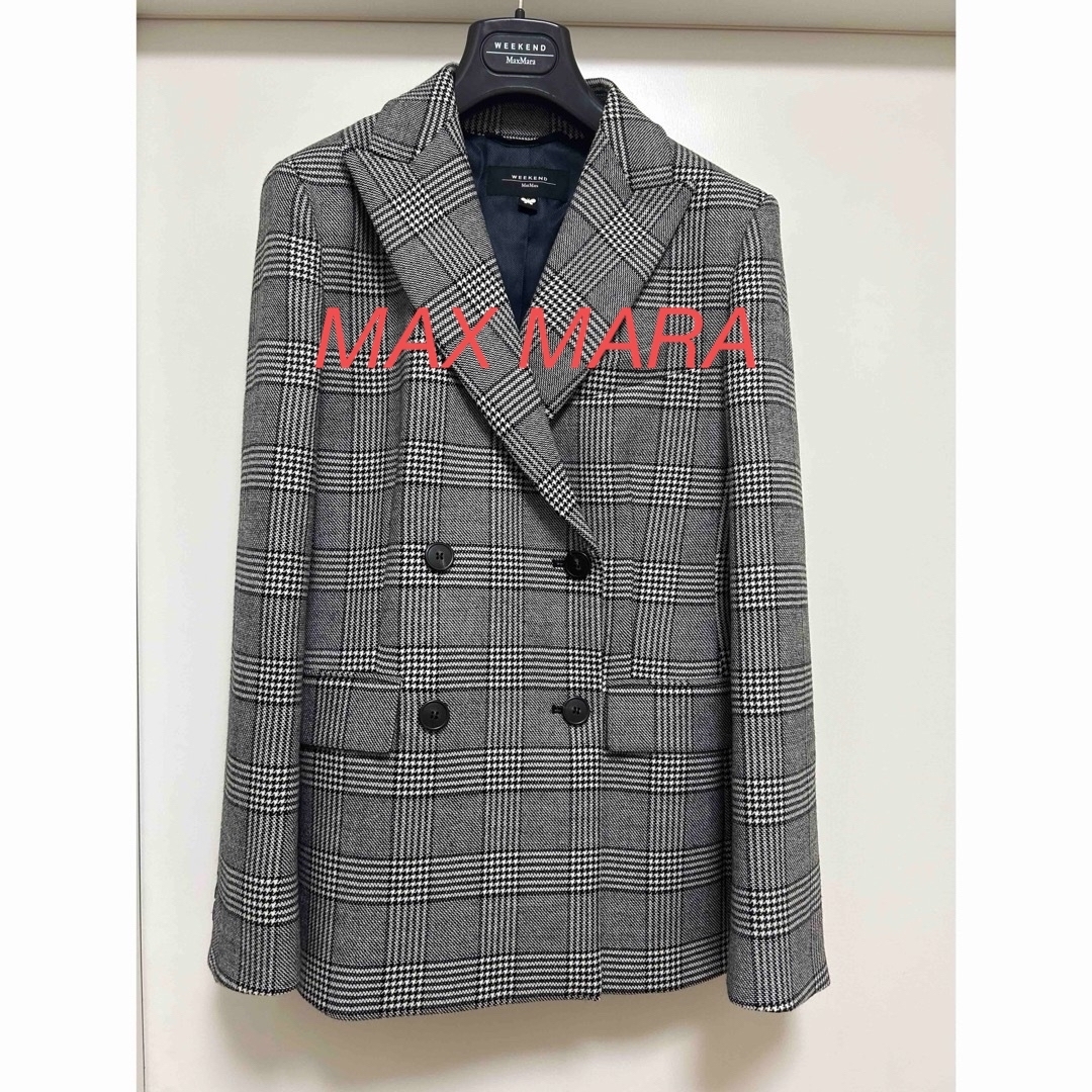 極美品MAXMARA グレンチェック ウール100ダブルジャケット　コートマックスマーラコート