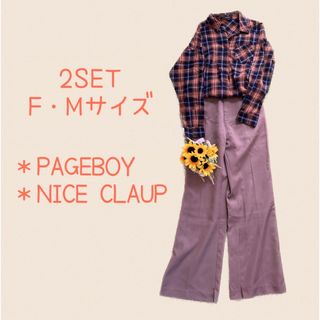 ページボーイ(PAGEBOY)のコーデセット＊チェックシャツ＋スラックス　2点SET(シャツ/ブラウス(半袖/袖なし))