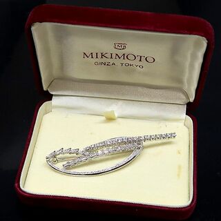 ミキモト(MIKIMOTO)の美品 MIKIMOTO ミキモト K14WG ダイヤモンド ブローチ 箱付き(ブローチ/コサージュ)