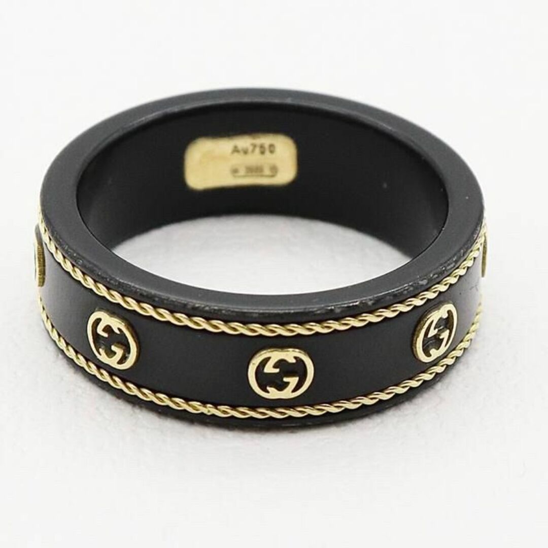 Gucci(グッチ)のグッチ アイコンリング k18 イエローゴールド インターロッキングG ブラック メンズのアクセサリー(リング(指輪))の商品写真