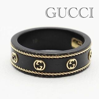 グッチ(Gucci)のグッチ アイコンリング k18 イエローゴールド インターロッキングG ブラック(リング(指輪))