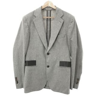 エルメス(Hermes)のHERMES エルメス 16AW レザー切替ウール2Bテーラードジャケット グレー 46(テーラードジャケット)