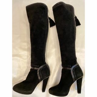 ジミーチュウ(JIMMY CHOO)の★JIMMY CHOO★フリンジ付ニーハイブーツ ブラックsize37(ブーツ)