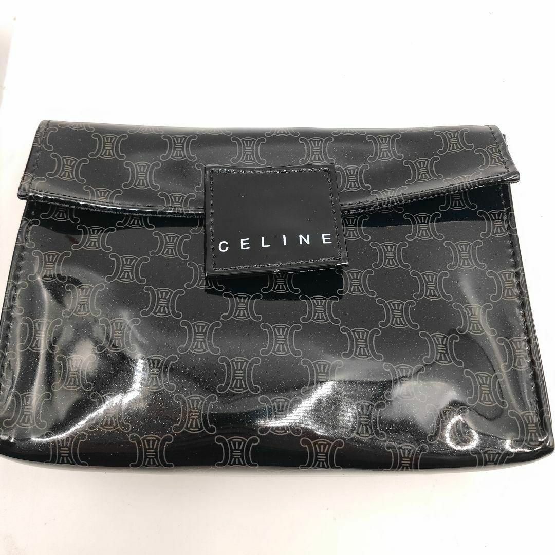 箱付きほぼ未使用 CELINE マカダム柄ミニポーチ&スカーフ エナメル