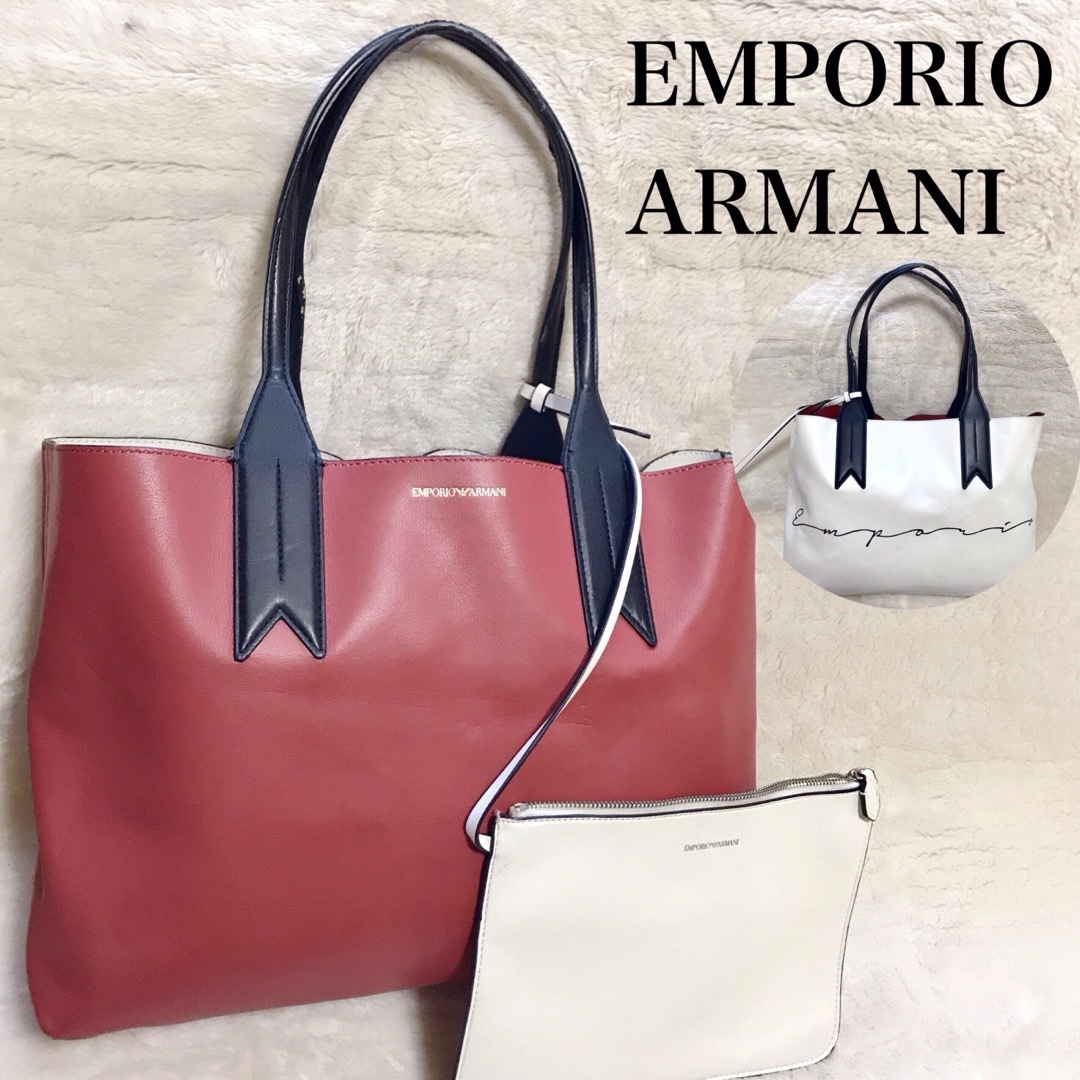 Emporio Armani(エンポリオアルマーニ)のEMPORIO ARMANI 大容量 リバーシブル オールレザー トートバッグ レディースのバッグ(トートバッグ)の商品写真