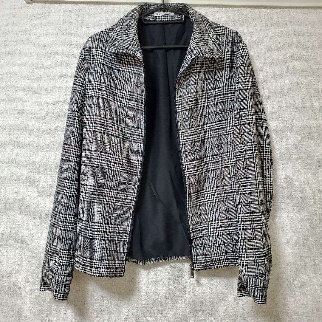 ZARA メンズ チェック柄ジャケット ホワイトブラック ZARA メンズ チェック柄ジャケット ホワイトブラック