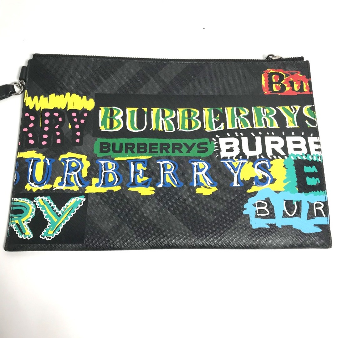 BURBERRY(バーバリー)のバーバリー BURBERRY グラフィティ チェック ポーチ ストラップ付 クラッチバッグ レザー ブラック レディースのバッグ(クラッチバッグ)の商品写真