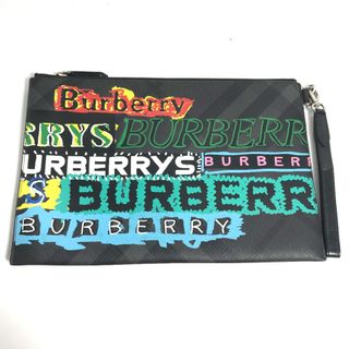 バーバリー(BURBERRY)のバーバリー BURBERRY グラフィティ チェック ポーチ ストラップ付 クラッチバッグ レザー ブラック(クラッチバッグ)