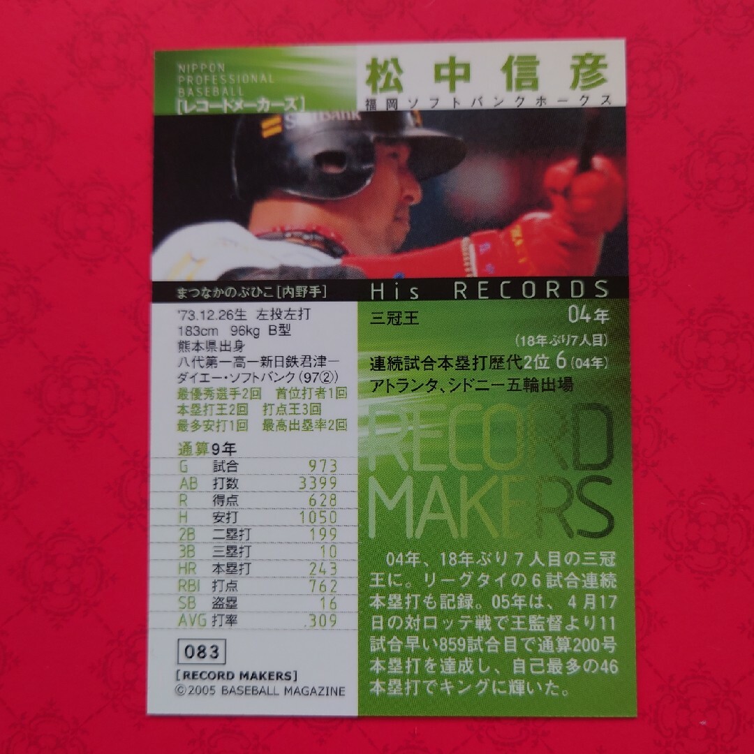 福岡ソフトバンクホークス(フクオカソフトバンクホークス)のプロ野球カード 松中信彦選手⑦ エンタメ/ホビーのテーブルゲーム/ホビー(野球/サッカーゲーム)の商品写真