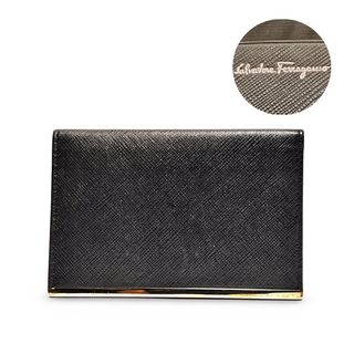 サルヴァトーレフェラガモ(Salvatore Ferragamo)のSalvatore Ferragamo サルヴァトーレ フェラガモ カードケース 名刺入れ 定期入れ ブラック シルバー(名刺入れ/定期入れ)