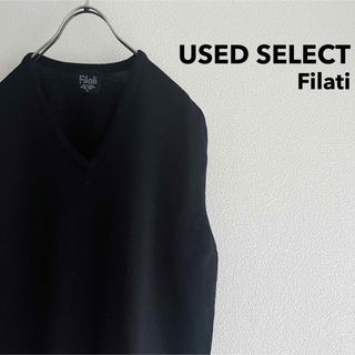 古着 “Filati” Pure Wool Knit Vest / 黒 無地(ベスト)