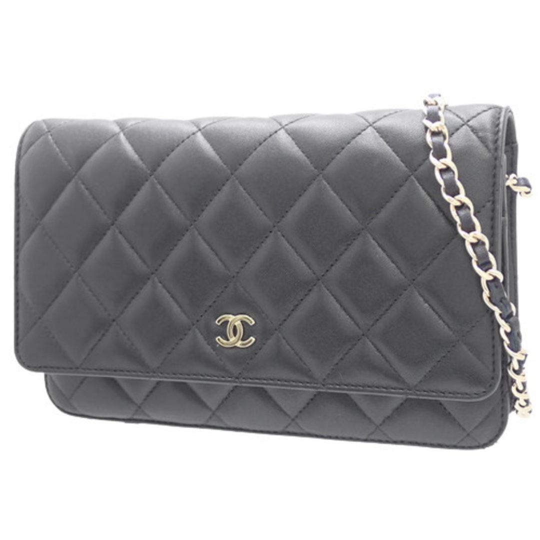 小キズコインケースCHANEL(シャネル) マトラッセ ココマーク チェーンウォレット ショルダーバッグ 肩掛け 斜め掛け ラムスキン ブラック黒 ゴールド金具 AP0250 レディース 40802066758【アラモード】