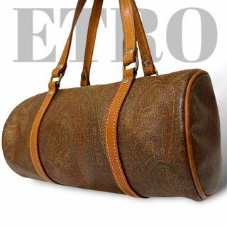 エトロ(ETRO)の美品　エトロ　ハンドバッグ ミニボストンバッグ ペイズリー柄 ドラム型　茶色(ボストンバッグ)