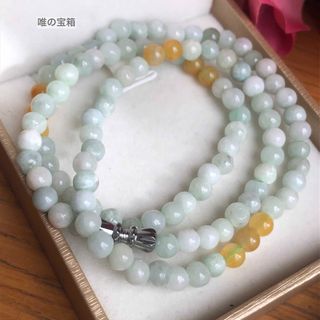 ミャンマー産3色本翡翠薄緑、黄、ホワイトヒスイネックレス、ブレスレットも可(ネックレス)