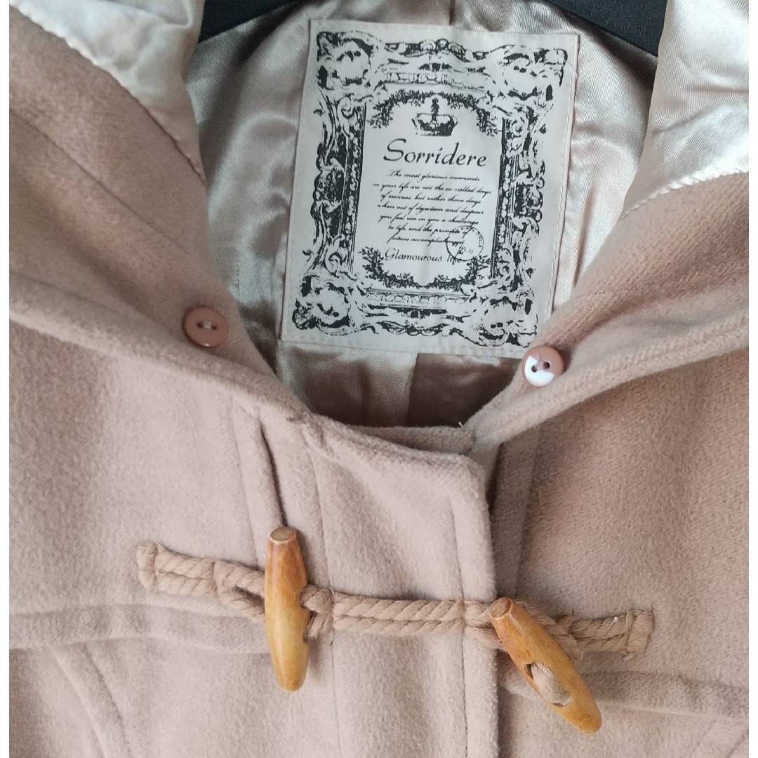 Lサイズ ダッフルコート ベージュ フード付き フーディ ジャケット 上着 レディースのジャケット/アウター(ダッフルコート)の商品写真