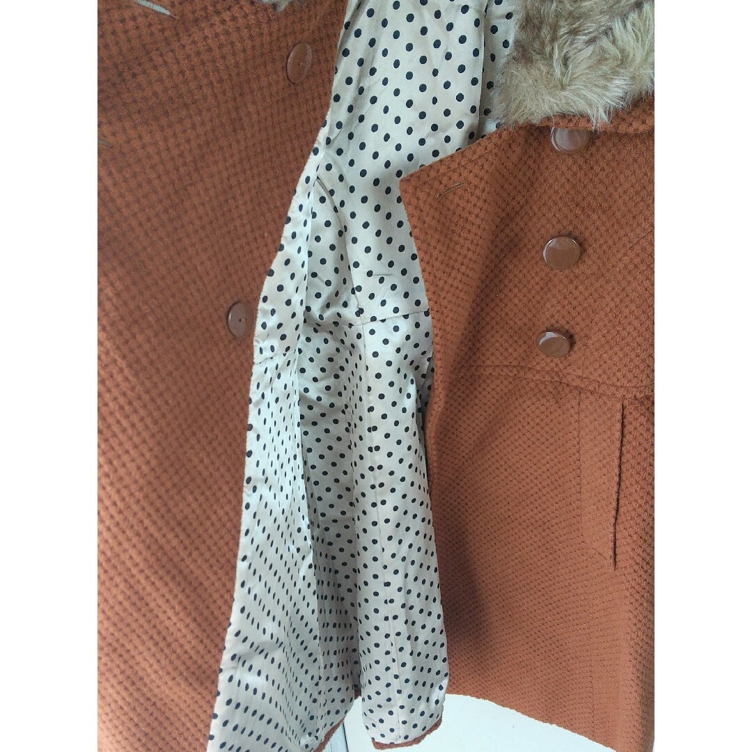 Lサイズ ファー付き Aライン コート ダブル  ロング丈 パンプキン Y2K レディースのジャケット/アウター(ロングコート)の商品写真