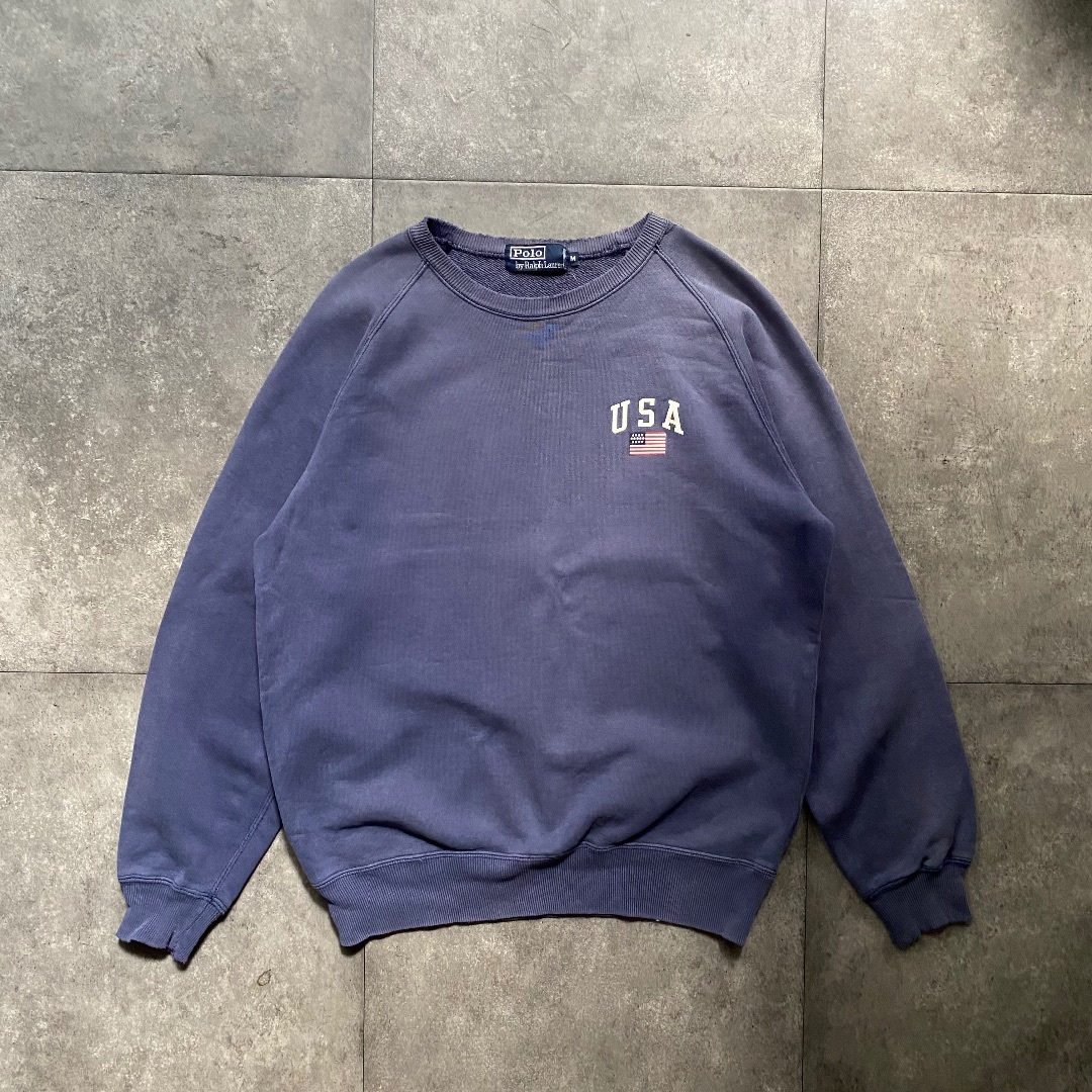 POLO RALPH LAUREN(ポロラルフローレン)の90s ラルフローレン ラグランスウェット M ネイビー サンフェード メンズのトップス(スウェット)の商品写真